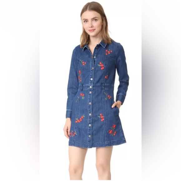Madewell Embroidered Floral Denim Shirt Dress 2 NWT Pockets - Picture 2 of 12